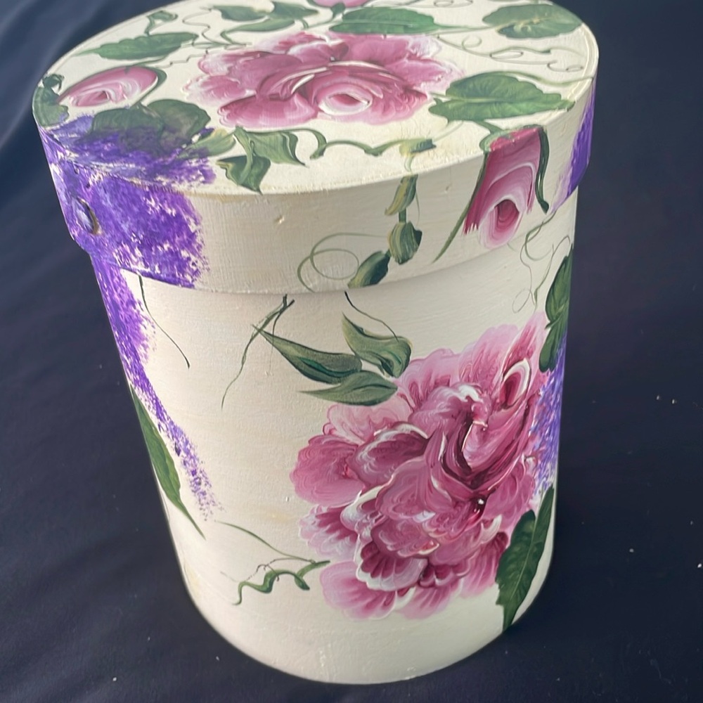Hand painted round wooden box